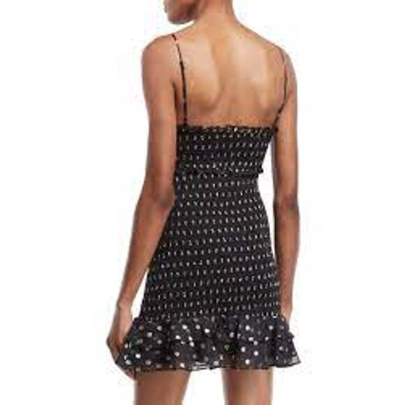 Likely Size 10 Black Gold Zephra Metallic Dot Print Ruffle Mini Dress Cocktail - Picture 12 of 12